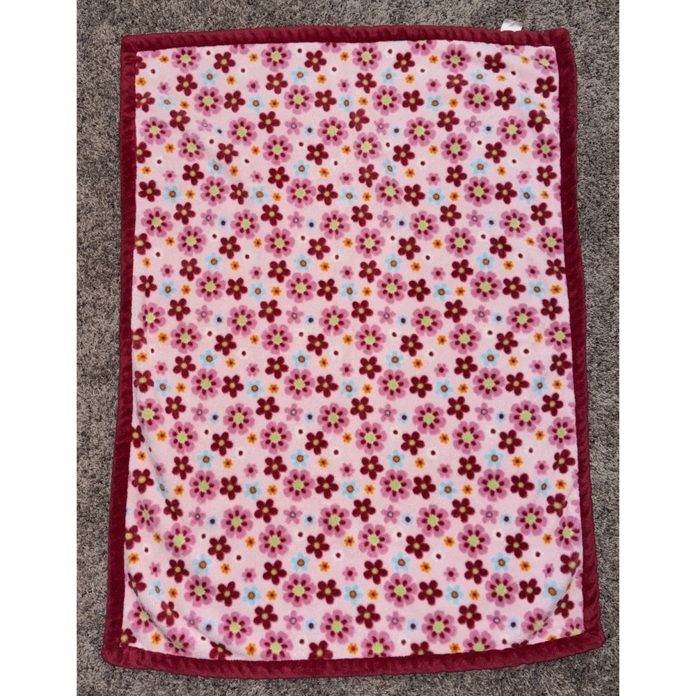 Carter's Pink Floral Baby Security Blanket Lovey Dark Pink Trim Plush Blanket - Picture 2 of 6